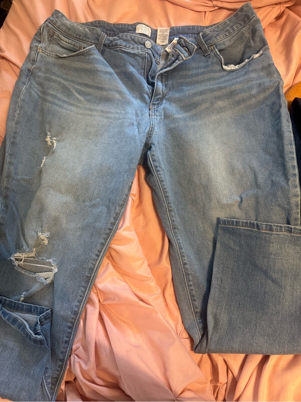 Light Wash Distressed Womens Jeans - Blue